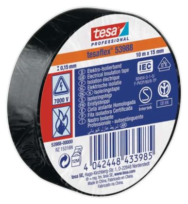 Elektrische isolatietape zacht PVC, zwart, 10 m x 15 mm TesaFLEX®