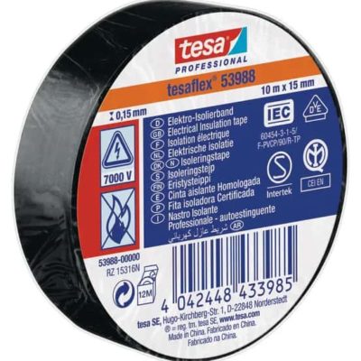 Elektrische isolatietape zacht PVC, zwart, 10 m x 15 mm TesaFLEX®